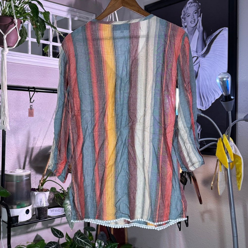 Panhandle Women's Striped Western Boho Tunic Top Medium NWT Rayon 3/4 Sleeve - Picture 2 of 13